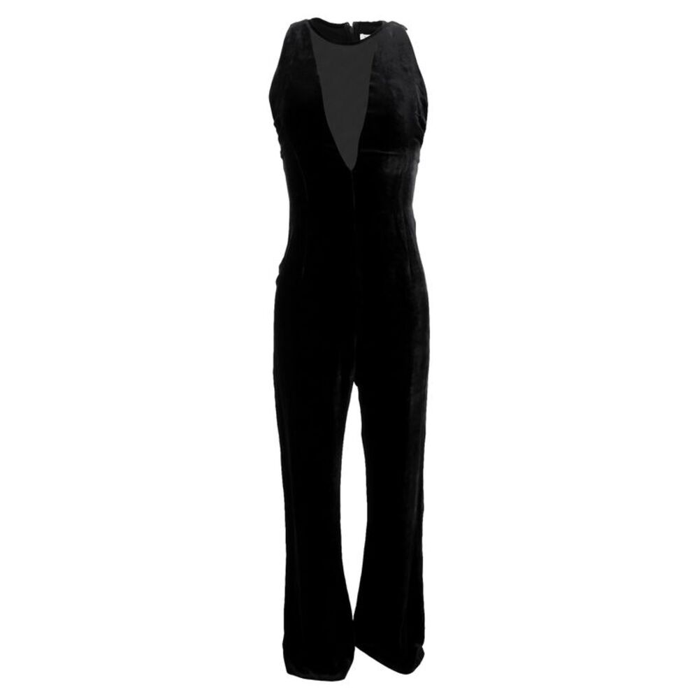 Sandro V-neck Velvet Jumpsuit in Black Viscose